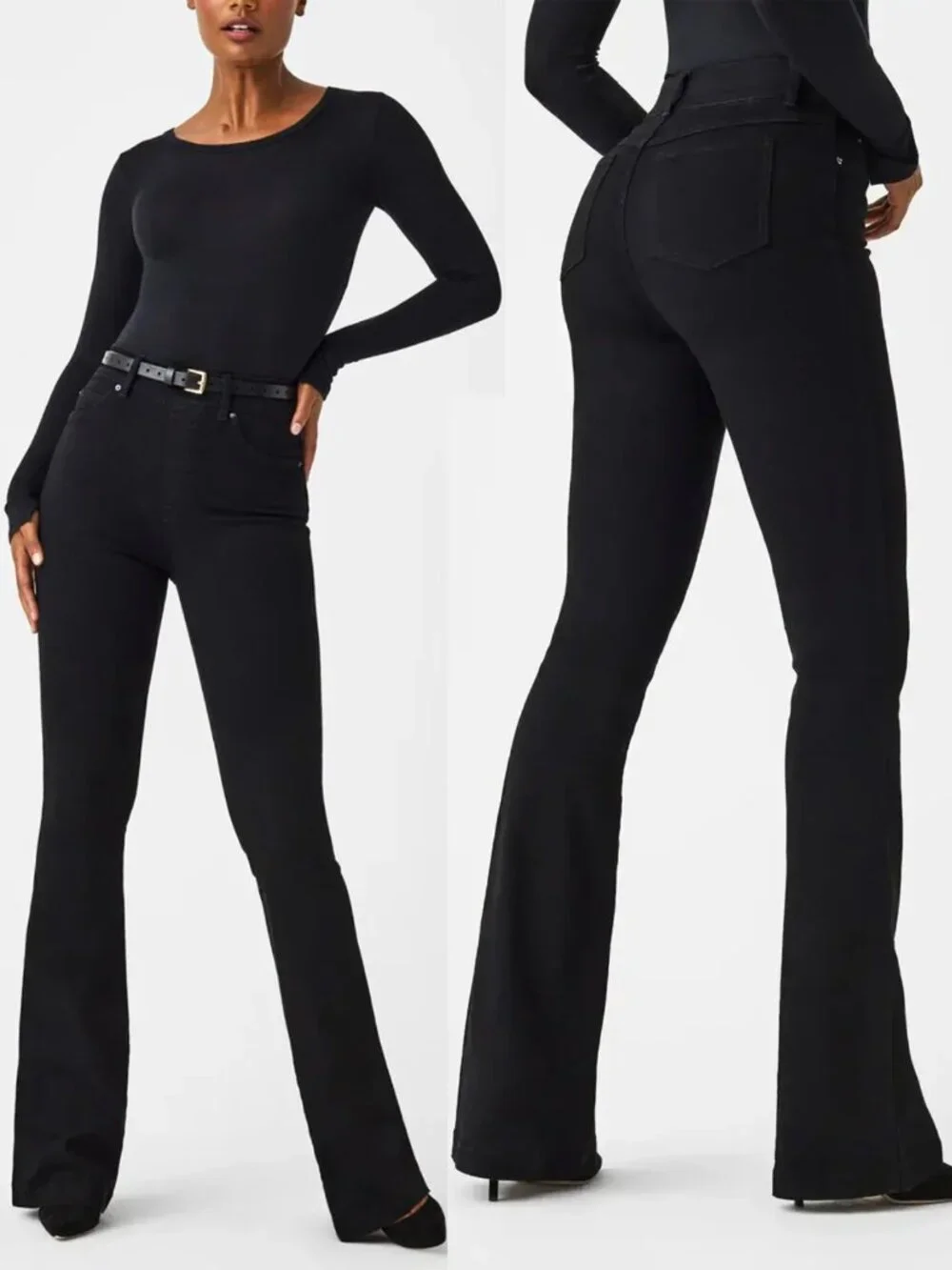 SPANXshape EveryWear Flared Pull On Jeans Black Size M Slimming Denim $138 20326